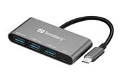 USB-hub - Sandberg 3-Port USB 3.0 Hub USB-hub - USB 3.0 - 4 porter - Svart - 136-03