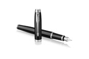 Skrive- & Tegneverktøy - Parker IM Fountain Pen | Black Lacquer with Chrome Trim | Medium Nib with Blue Ink Refill | Gift Box - 1931651