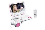 Blu-Ray & DVD-spiller - Lenco DVP-910PK - Portable 9" DVD player with USB headphones and mounting bracket - Pink/White - DVP910PINK