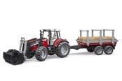 Leketøysbil - Bruder Massey Ferguson 7480 with frontloader and timber trailer - 02046