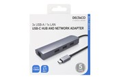 USB-hub - Deltaco USB-C Hub and Network Adapter USB-C ha R USB-hub - 3 porter - Grå - USBC-1294