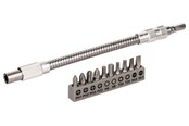 Bormaskin & Bits - Bosch Fleksibel forlengelse, skrutrekkerbits metall, sett 11 stk. Fleksibel forlengelse metall, 200 mm, sett skrutrekkerbits, PH1, PH2, PH3, PZ2, Hex4, Hex5, T20, T25, SL 0.6x4.5; SL 0.8x5.5 - 2608522376