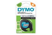 Papir, Fotopapir & Etiketter - DYMO Letratag plasttape, sort på metallic sølv, 12mm x 4m rull - S0721730