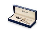 Skrive- & Tegneverktøy - Waterman Carène Deluxe Ballpoint Pen | Gloss Black & Silver Plated with 23k Gold Clip | Medium Point with Blue Ink Cartridge | Gift Box - S0700000