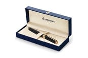 Skrive- & Tegneverktøy - Waterman Exception Fountain Pen | Slim Black with 23k Gold Clip | Medium Nib with Blue Ink Cartridge | Gift Box - S0636940