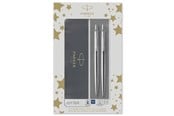 Skrive- & Tegneverktøy - Parker Jotter Duo Gift Set with Ballpoint Pen & Mechanical Pencil (0.5mm) | Stainless Steel with Chrome Trim | Blue Ink Refill - 2093256