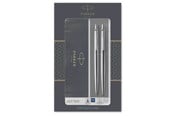 Skrive- & Tegneverktøy - Parker Jotter Duo Gift Set with Ballpoint Pen & Mechanical Pencil (0.5mm) | Stainless Steel with Chrome Trim | Blue Ink Refill - 2093256