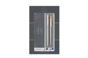 Skrive- & Tegneverktøy - Parker Jotter Duo Gift Set with Ballpoint Pen & Fountain Pen | Stainless Steel with Gold Trim | Blue Ink Refill & Cartridges | Gift Box - 2093257