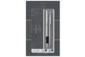 Skrive- & Tegneverktøy - Parker Jotter Duo Gift Set with Ballpoint Pen & Fountain Pen | Stainless Steel with Chrome Trim | Blue Ink Refill & Cartridges | Gift Box - 2093258