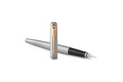 Skrive- & Tegneverktøy - Parker Jotter Fountain Pen | Stainless Steel with Gold Trim | Medium Nib Blue Ink | Includes Gift Box - 2030948