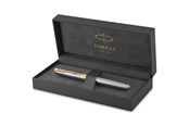 Skrive- & Tegneverktøy - Parker Sonnet Rollerball Pen | Stainless Steel with Gold Trim | Fine Point Black Ink | Gift Box - 1931506