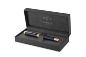 Skrive- & Tegneverktøy - Parker Duofold Centennial Fountain Pen | Prestige Blue Chevron | Fine Solid Gold Nib | Black Ink and Convertor | Premium Gift Box - 1931369