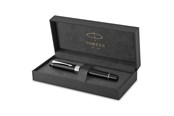 Skrive- & Tegneverktøy - Parker Duofold Centennial Fountain Pen | Classic Black with Palladium Trim | Medium Solid Gold Nib | Black Ink and Convertor | Premium Gift Box - 1931366