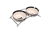 Hund - Trixie Food/Water bowl set ceramic/metal 2 × 1.6 l/ø 20 cm/41 × 10 × 20 cm white/black - TX24642