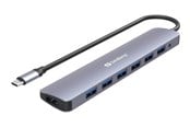 USB-hub - Sandberg USB-C to 7 x USB 3.0 Hub USB-hub - USB 3.1 - 7 porter - Sølv - 136-40