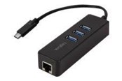 USB-hub - LogiLink USB 3.2 Gen 1 USB-C adapter to 1x RJ45 and 3x USB 3.0 USB-hub - 3 porter - Svart - UA0283