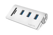 USB-hub - LogiLink USB 3.0 hub 3-port with card reader for SD/microSD aluminum casing USB-hub - 3 porter - Hvit - CR0045