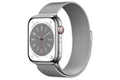 Smartklokke, Smartwatch & Sportsklokke - Apple Watch Series 8 GPS + Cellular 45mm Silver Stainless Steel Case with Silver Milanese Loop - MNKJ3DH/A