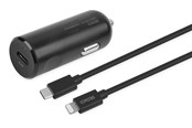 Mobil - Adaptere og ladere - Deltaco USB car charger - 1x USB-C PD 20 W - 1 m Lightning cable - Black - USBC-CAR124