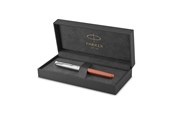 Skrive- & Tegneverktøy - Parker Sonnet Rollerball Pen | Metal & Orange Lacquer with Palladium Trim | Fine Point Black Ink | Gift Box - 2169230