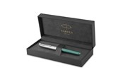 Skrive- & Tegneverktøy - Parker Sonnet Rollerball Pen | Metal & Green Lacquer with Palladium Trim | Fine Point Black Ink | Gift Box - 2169364