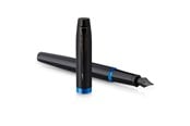 Skrive- & Tegneverktøy - Parker IM Vibrant Rings Fountain Pen | Satin Black Lacquer with Marine Blue Accents | Fine Point with Blue Ink Refill | Gift Box - 2172858