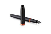 Skrive- & Tegneverktøy - Parker IM Vibrant Rings Fountain Pen | Satin Black Lacquer with Flame Orange Accents | Fine Point with Blue Ink Refill | Gift Box - 2172943