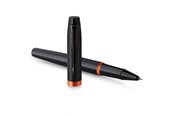 Skrive- & Tegneverktøy - Parker IM Vibrant Rings  Rollerball Pen Satin Black Lacquer with Flame Orange Accents Fine Point with Black Ink Refill Gift Box - 2172945