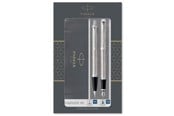 Skrive- & Tegneverktøy - Parker IM Duo Gift Set with Ballpoint Pen & Fountain Pen | Stainless Steel Chrome Trim | Blue Ink Refill & Cartridge | Gift Packaging - 2183058