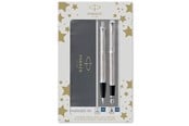 Skrive- & Tegneverktøy - Parker IM Duo Gift Set with Ballpoint Pen & Fountain Pen | Stainless Steel Chrome Trim | Blue Ink Refill & Cartridge | Gift Packaging - 2183058