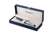 Skrive- & Tegneverktøy - Waterman Expert Fountain Pen | Metal & Blue Lacquer | Chiselled Cap | Stainless Steel Medium Nib | Blue Ink | Gift Box - 2166428