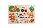 Puslespill - Goki Wooden Stud Puzzle Farm Retro 5pcs. Tre - 57995