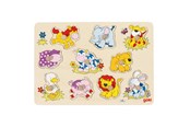 Puslespill - Goki Wooden Stud Puzzle Animals Baby Tre - 57838