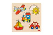 Puslespill - Goki Wooden Stud Puzzle Vehicles Tre - 57547