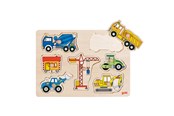 Puslespill - Goki Wooden Stud Puzzle - Work Vehicles Tre - 57593