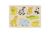 Puslespill - Goki Wooden Stud Puzzle Wild Animals Tre - 57874