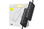 USB-hub - Baseus Lite Series Hub 4in1 USB-C to 4x USB 3.0 + USB-C 1m (Black) USB-hub - USB 3.0 - 4 porter - Svart - WKQX030401