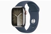 Smartklokke, Smartwatch & Sportsklokke - Apple Watch Series 9 GPS + Cellular 41mm - Silver Stainless Steel Case with Storm Blue Sport Band - S/M - MRJ23DH/A