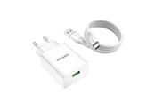 Mobil - Adaptere og ladere - Vipfan Wall charger  E03 1x USB 18W QC 3.0 + USB-C cable (white) - E03S-TC