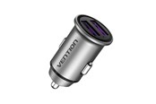 Mobil - Adaptere og ladere - Vention Two-Port USB A+A(30/30) Car Charger Gray Mini Style Aluminium Alloy Type - FFEH0