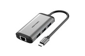 USB-hub - Vention Type-C to HDMI/USB3.0*3/RJ45/PD Converter 0.15M Gray Metal Type USB-hub - USB 3.0 - 6 porter - Sølv - CNCHB