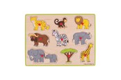 Puslespill - Bigjigs Wooden Stud Puzzle Safari 9 pieces. Tre - BJ258