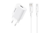 Mobil - Adaptere og ladere - Vipfan Network charger  E01 1x USB 2.4A + USB-C cable (white) - E01S-TC