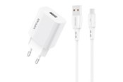 Mobil - Adaptere og ladere - Vipfan Mains charger  E01 1x USB 2.4A + Micro USB cable (white) - E01S-MK