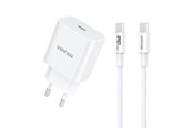 Mobil - Adaptere og ladere - Vipfan Wall charger  E04 USB-C 20W QC 3.0 + USB-C cable (white) - E04 CC