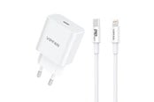 Mobil - Adaptere og ladere - Vipfan Wall charger  E04 USB-C 20W QC 3.0 + Lightning cable (white) - E04 CL