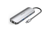 Dokkingstasjon - Vention USB-C Docking Station to HDMI 3x USB3.0 RJ45 SD TF PD 0.15m  TOKHB (gray) - TOKHB