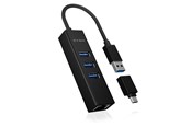 USB-hub - RaidSonic ICY BOX IB-HUB1419-LAN USB-hub - USB 3.0 - 3 porter - Svart - IB-HUB1419-LAN