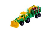 Leketøysbil - Cavallino Toys Cavallino Junior Tractor with Crane Trailer and Wood 46cm - 3016WD01