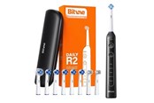 Elektrisk tannbørste - Bitvae Elektrisk tannbørste Rotary toothbrush with tips set and travel case R2 (black) - R2 Black+heads+case